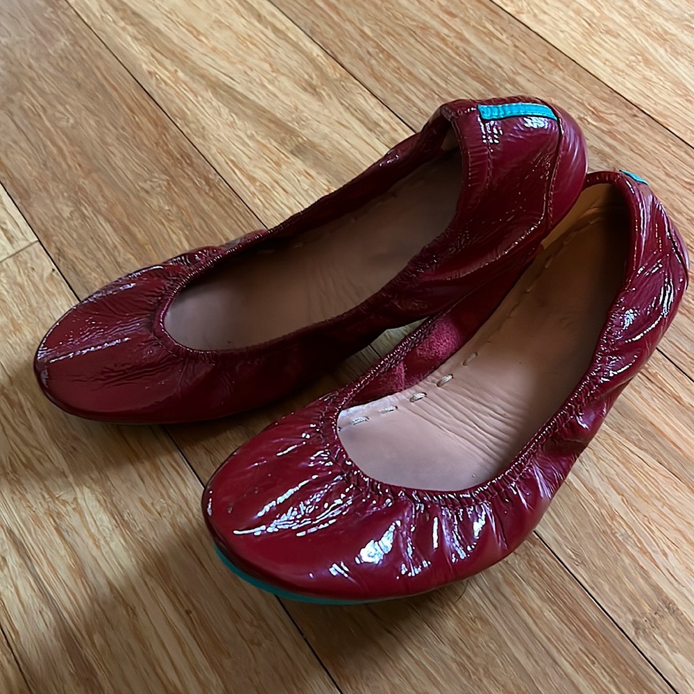 Ruby Red patent Tieks flats